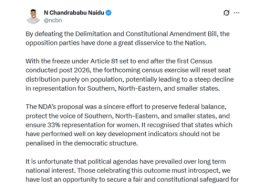 Andhra Pradesh CM Chandrababu Naidu slams Congress-led opposition over Women’s Reservation Bill