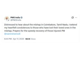 PM Modi expresses grief over mishap in Coimbatore, Tamil Nadu