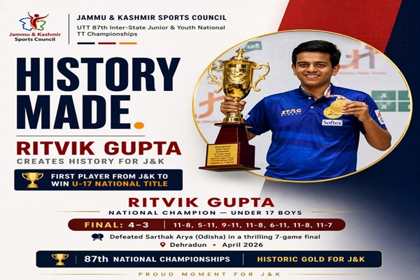 J&K’s Ritvik Gupta Wins Under-17 Boys National Table Tennis Title