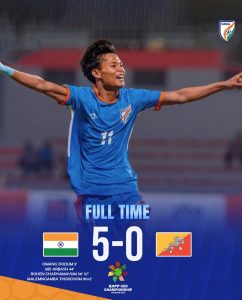 भारत ने भूटान को 5-0 से हराकर सैफ पुरुष अंडर-20 चैंपियनशिप के फाइनल में जगह बनाई