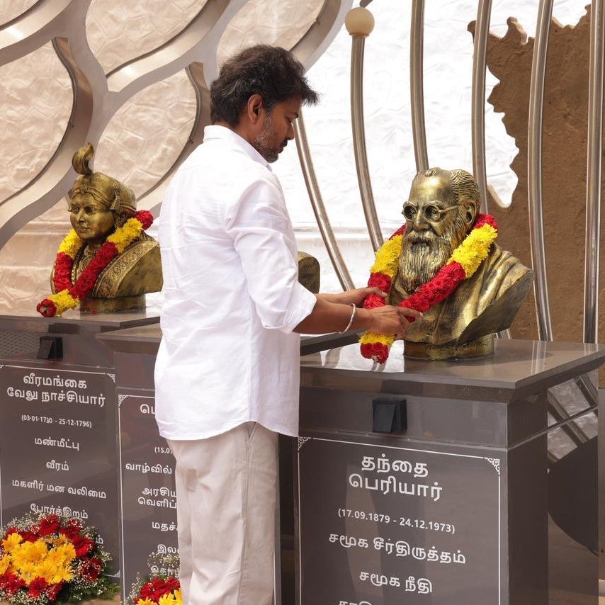 टीवीके नेता जोसेफ विजय ने द्रविड़ राजनीति के संस्थापक सीएन अन्नादुरई को श्रद्धांजलि दी