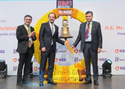 President of Cyprus Nikos Participates in Traditional Bell-Ringing Ceremony at NSE in Mumbai