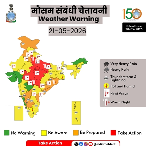 IMD issues red colour warning for Heat Wave to Severe Heat Wave conditions till tomorrow