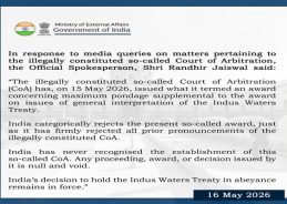 India rejects Court of Arbitration ruling on Indus Waters Treaty