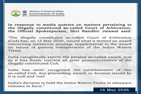 India rejects Court of Arbitration ruling on Indus Waters Treaty