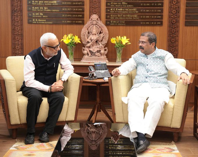 Education Minister Dharmendra Pradhan meets Dr Hasmukh Adhia to discuss National Education Policy 2020