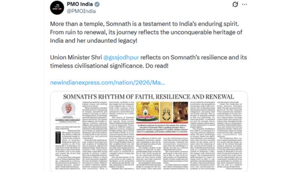 Prime Minister Narendra Modi shares article on Somnath temple’s resilience